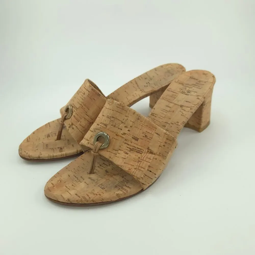 Stuart Weitzman Cork Mule Sandals Women's Size 8.5 Tan